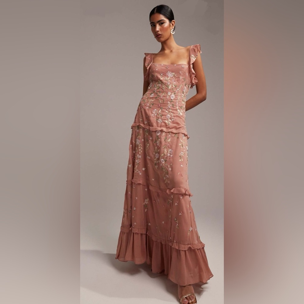 Cami Embellished Maxi Dress with Embroidery in Rose